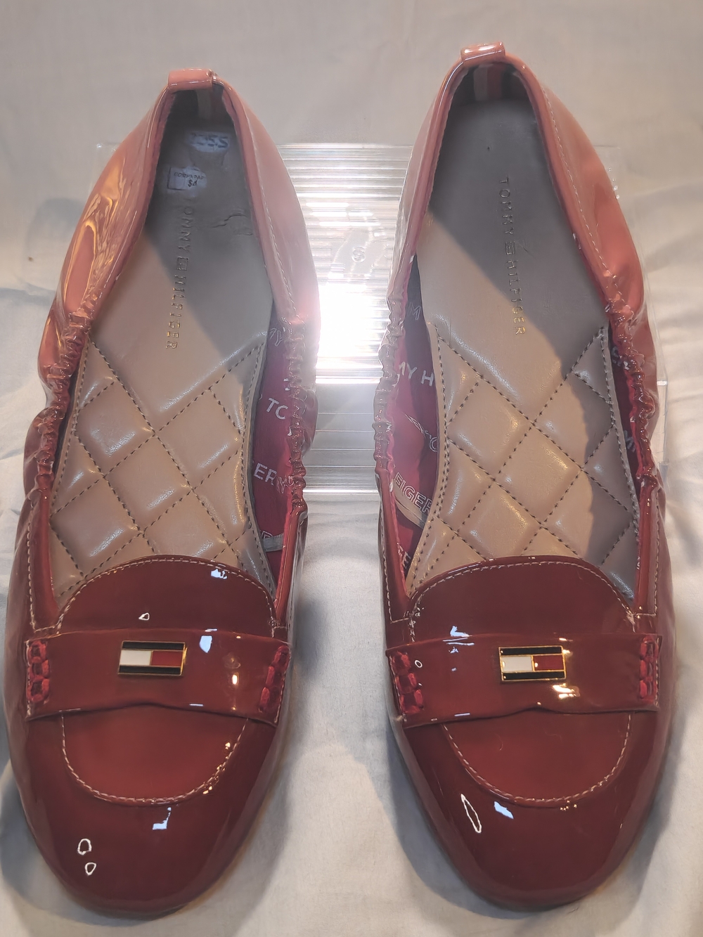 Tommy Hilfiger Women's Patent Burgundy Loafers with Flag Accent